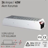 3.3A.40W.SLİM KASA İÇ MEKAN LED TRAFOSU 12V. 1